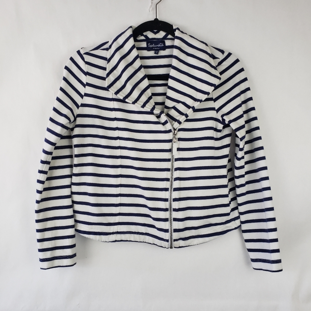 Splendid Womens Sweater zip up collar pockets Striped Size XS